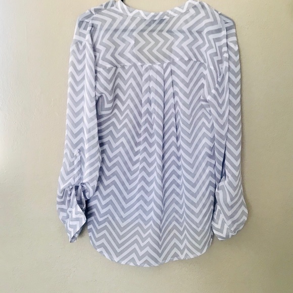 A.N.A Chevron gray and white sheer blouse - Picture 2 of 5